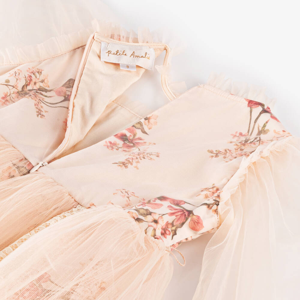 Petite Amalie-Girls Coral Tulle Floral Gown | Childrensalon Outlet