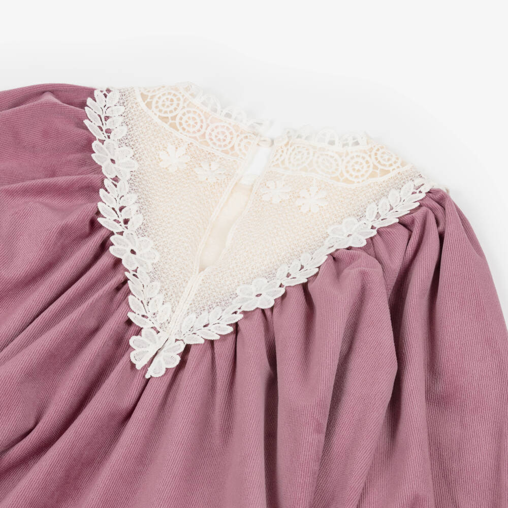 Petite Amalie-Girls Corduroy Dress with Lace Trim | Childrensalon Outlet