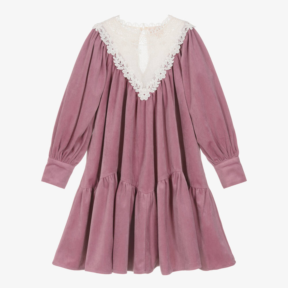 Petite Amalie-Girls Corduroy Dress with Lace Trim | Childrensalon Outlet