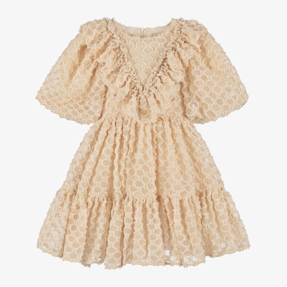 Petite Amalie-Girls Cream Textured Organza Dress | Childrensalon Outlet