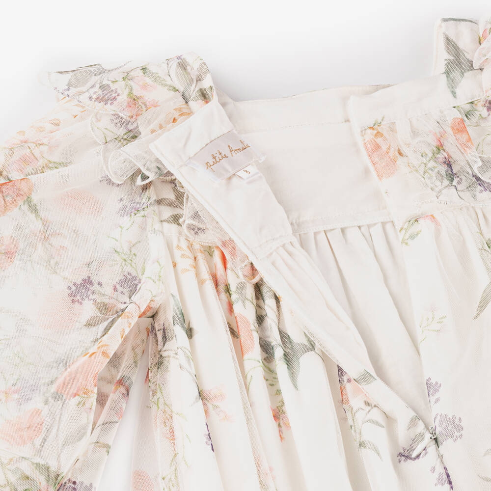 Petite Amalie-Girls Creamy Tulle Floral Gown | Childrensalon Outlet