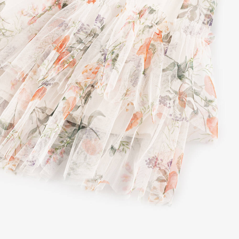 Petite Amalie-Girls Creamy Tulle Floral Gown | Childrensalon Outlet