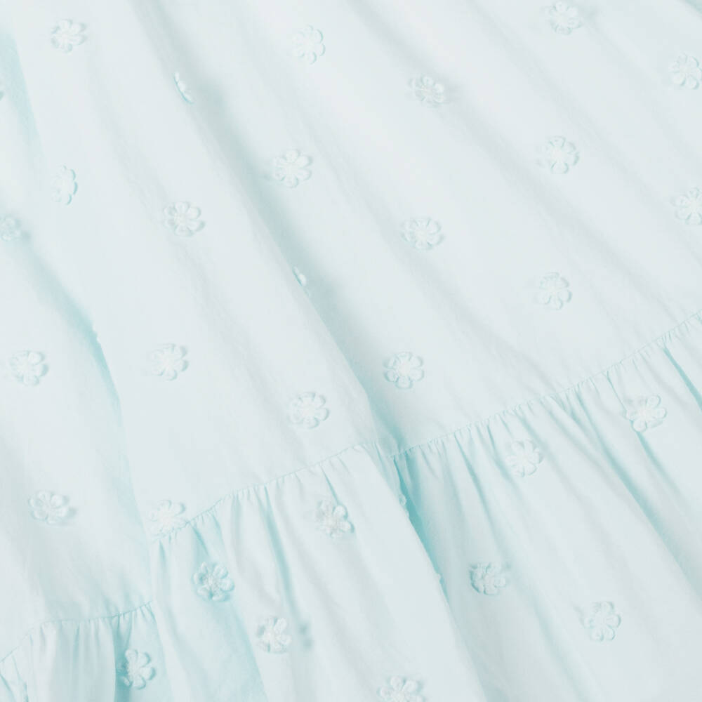 Petite Amalie-Girls Daisy-Embellished Blue Cotton Dress | Childrensalon Outlet