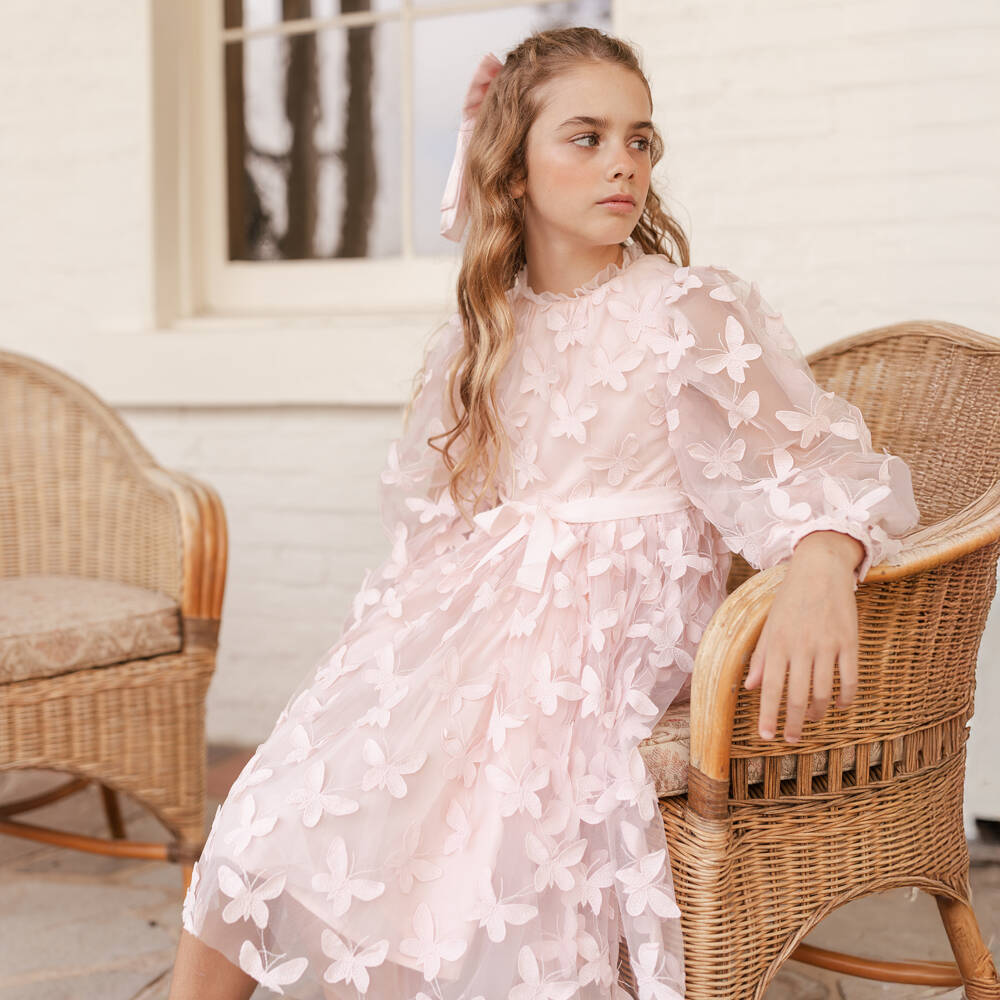 Petite Amalie-Girls Dreamy Pink Voile Frock | Childrensalon Outlet