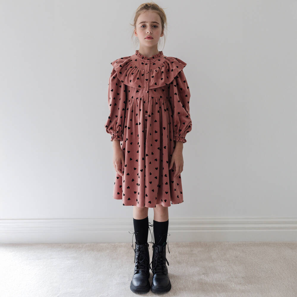 Petite Amalie-Girls Dusky Pink Heart Dress | Childrensalon Outlet