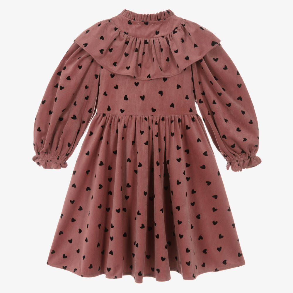 Petite Amalie-Girls Dusky Pink Needlecord Heart Print Dress | Childrensalon Outlet