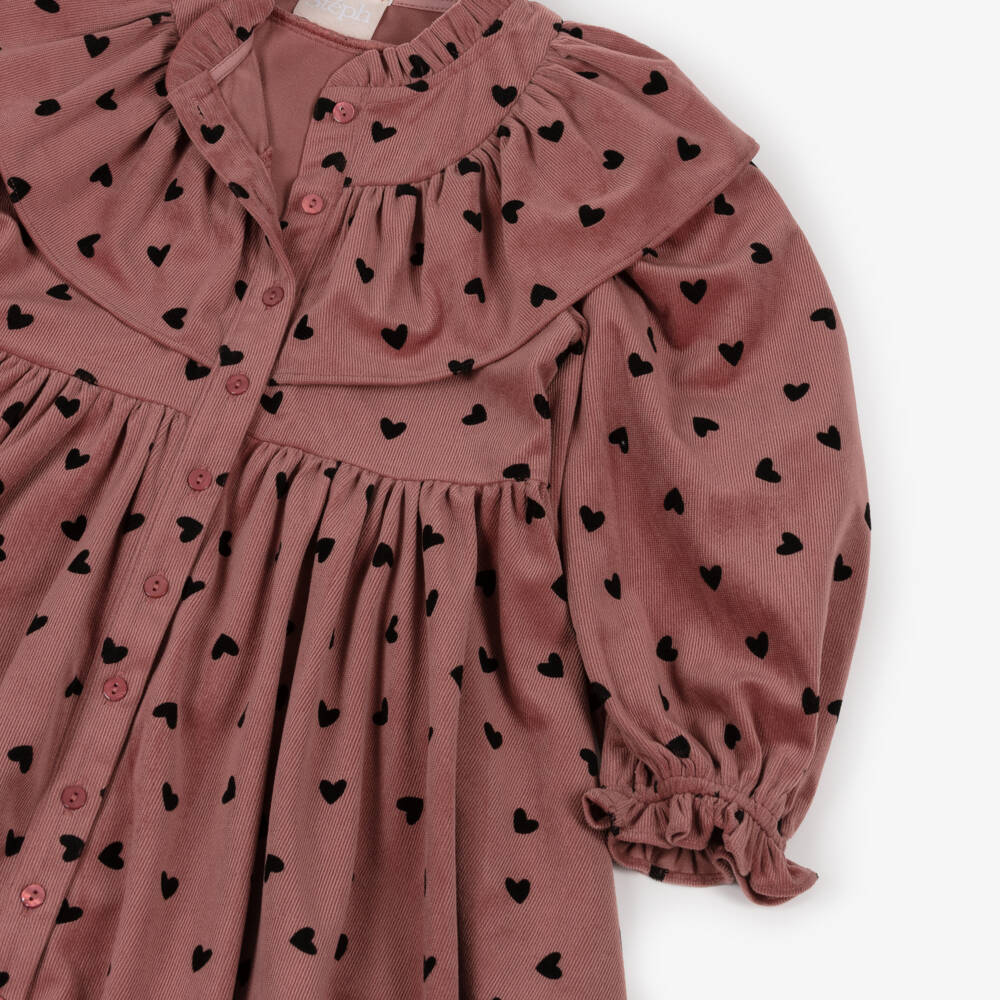 Petite Amalie-Girls Dusky Pink Needlecord Heart Print Dress | Childrensalon Outlet