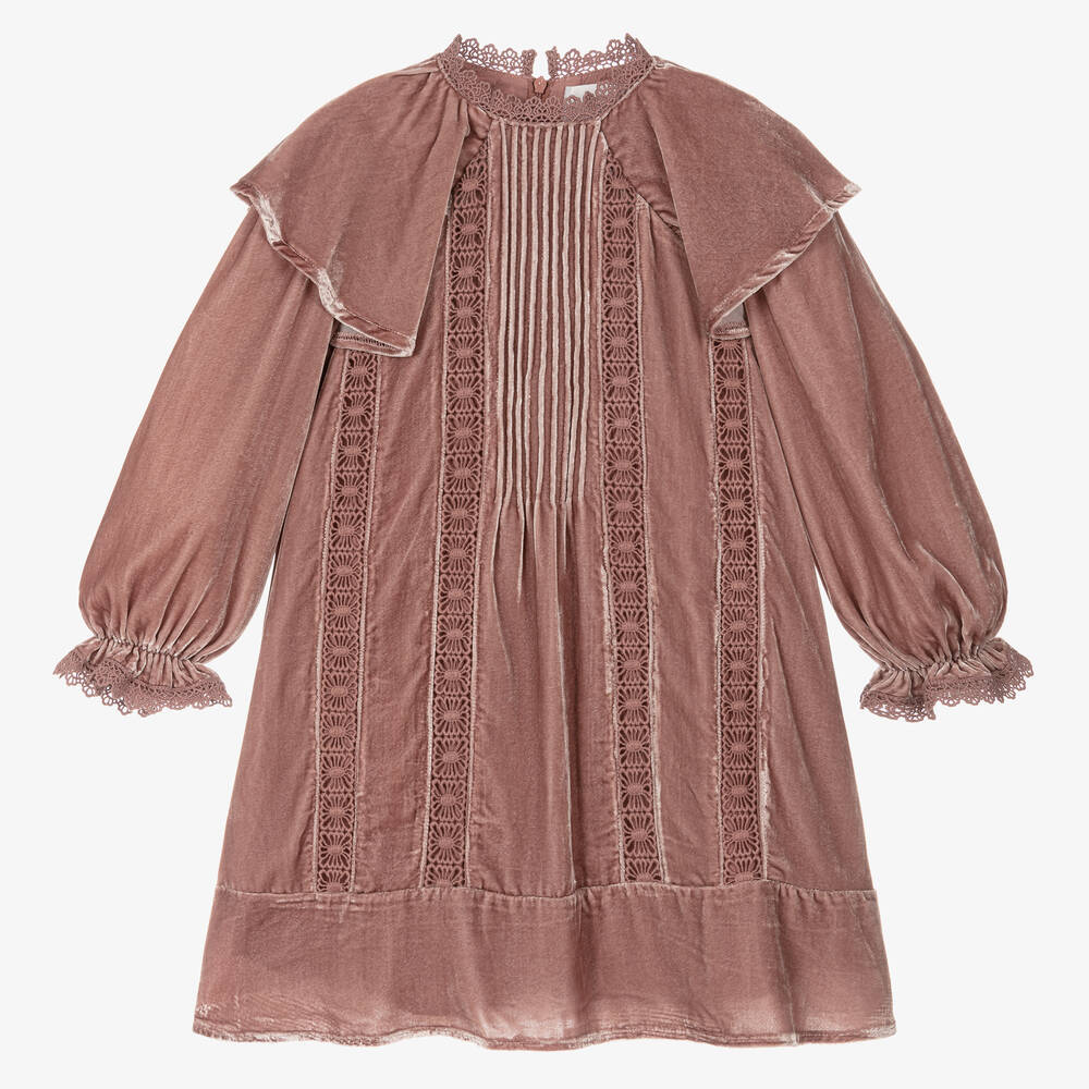 Petite Amalie - Robe bois de rose en velours fille | Childrensalon