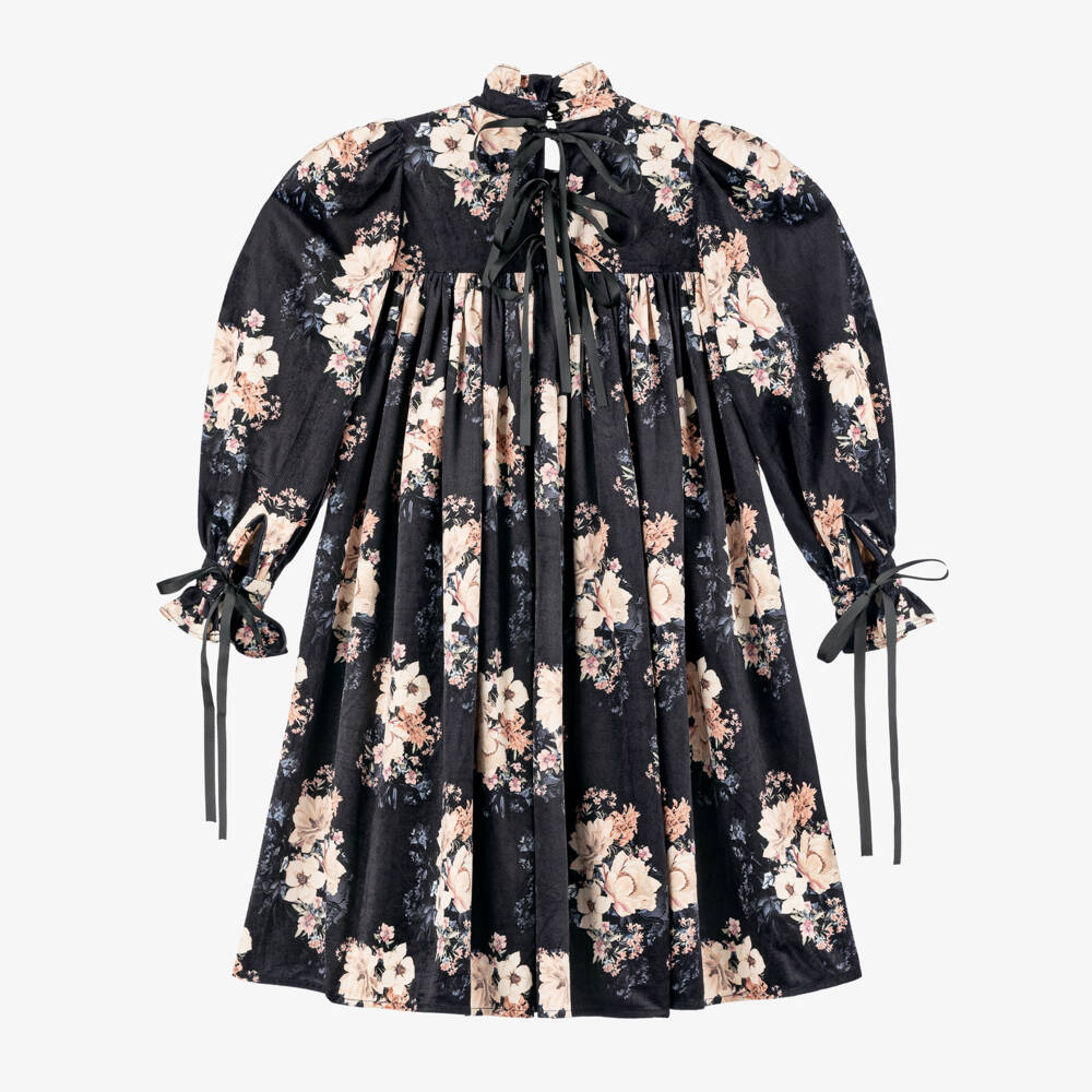Petite Amalie-Girls Elegant Ebony Floral Frock | Childrensalon Outlet