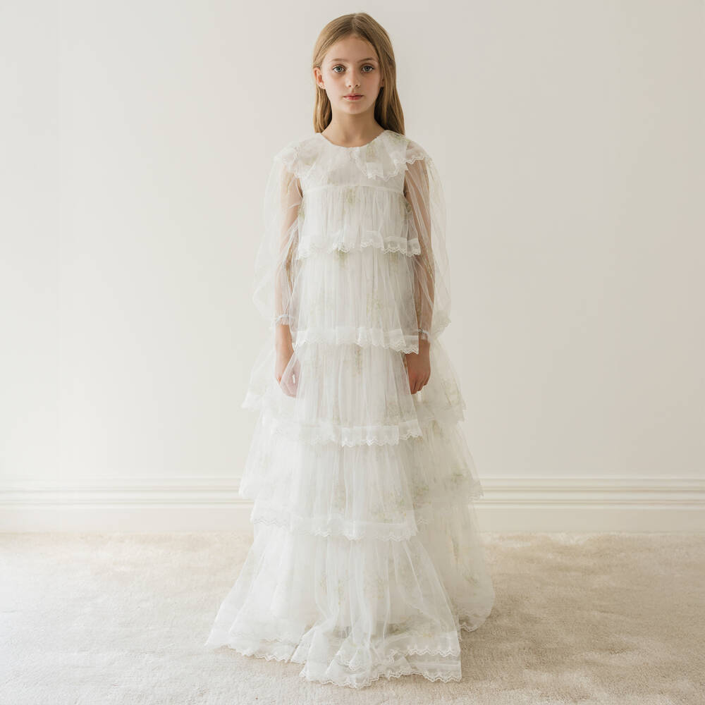 Petite Amalie-Girls Elegant White Tulle Gown | Childrensalon Outlet