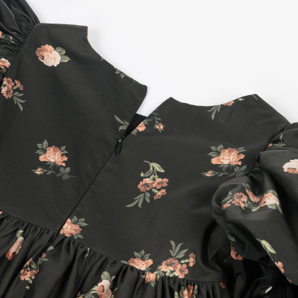 Petite Amalie-فستان قطني أسود مزين بالورود للبنات | Childrensalon Outlet