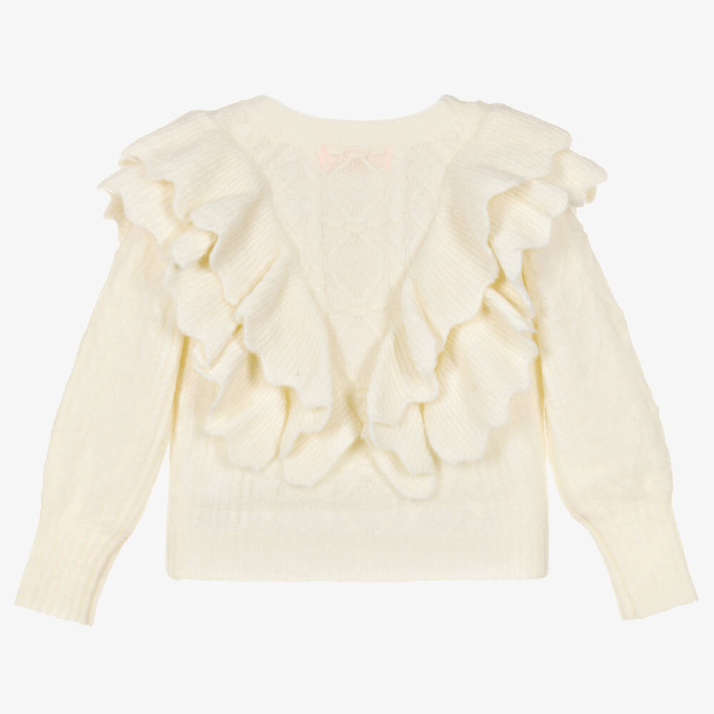 Petite Amalie-Girls Ivory Cable Knit Wool Sweater | Childrensalon Outlet