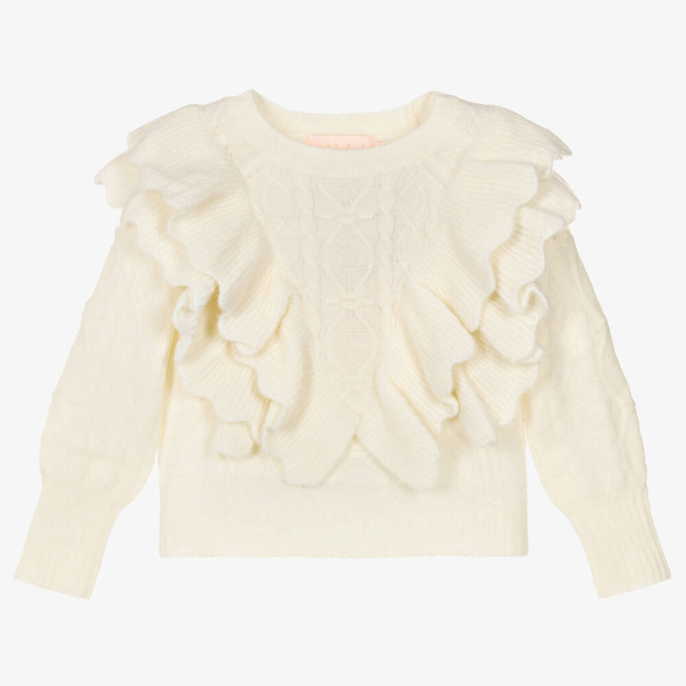 Petite Amalie-Girls Ivory Cable Knit Wool Sweater | Childrensalon Outlet
