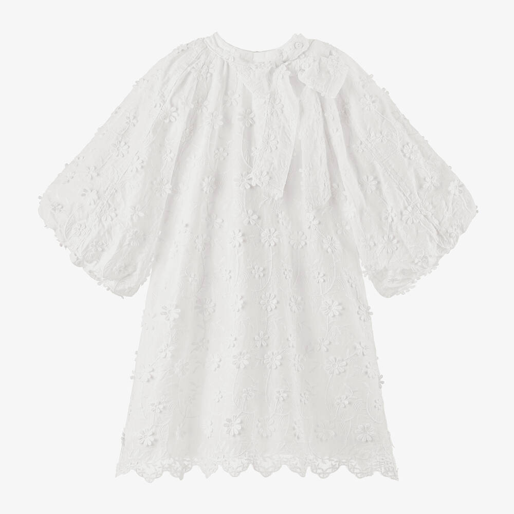 Petite Amalie - Girls Ivory Cotton Embroidered Dress | Childrensalon Outlet