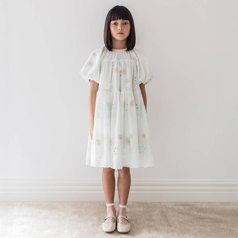 Petite Amalie-Girls Ivory Cotton Floral Dress | Childrensalon Outlet