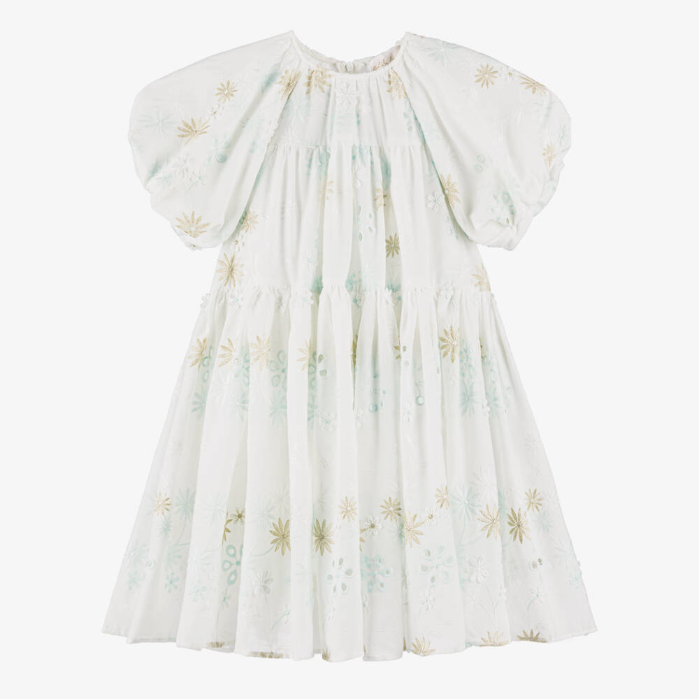 Petite Amalie-Кремовое хлопковое платье с цветочным узором для девочек | Childrensalon Outlet