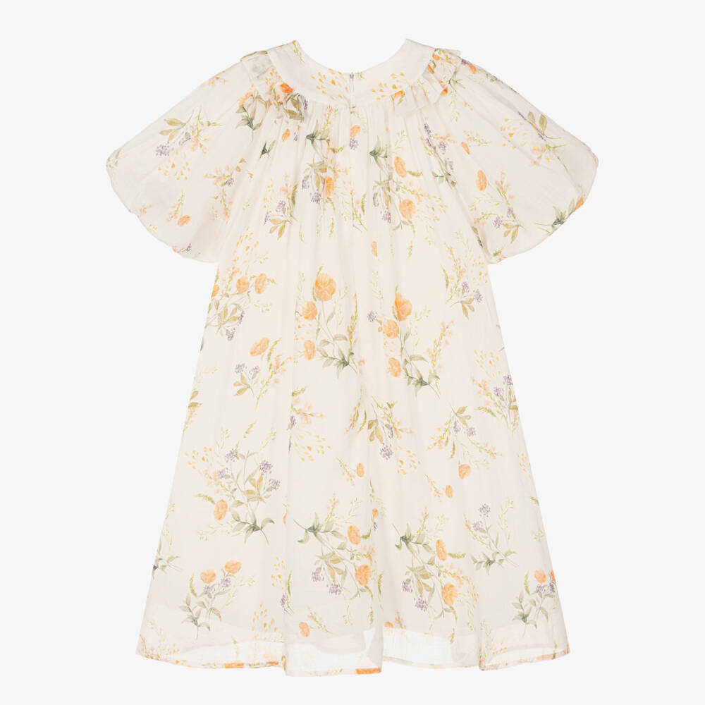 Petite Amalie-Girls Ivory Floral Linen Dress | Childrensalon Outlet