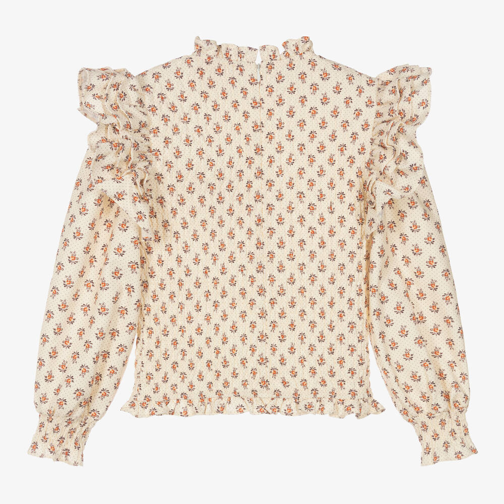Petite Amalie-Girls Ivory Floral Print Blouse | Childrensalon Outlet