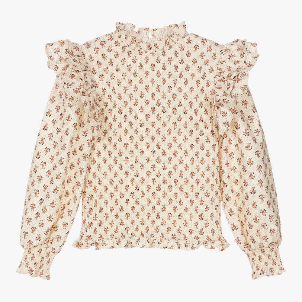 Petite Amalie - Girls Ivory Floral Print Blouse | Childrensalon