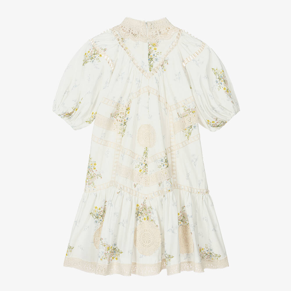 Petite Amalie-Girls Ivory Lace & Floral Dress | Childrensalon Outlet