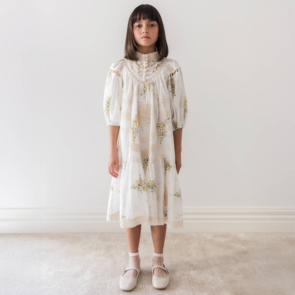 Petite Amalie-Girls Ivory Lace & Floral Dress | Childrensalon Outlet