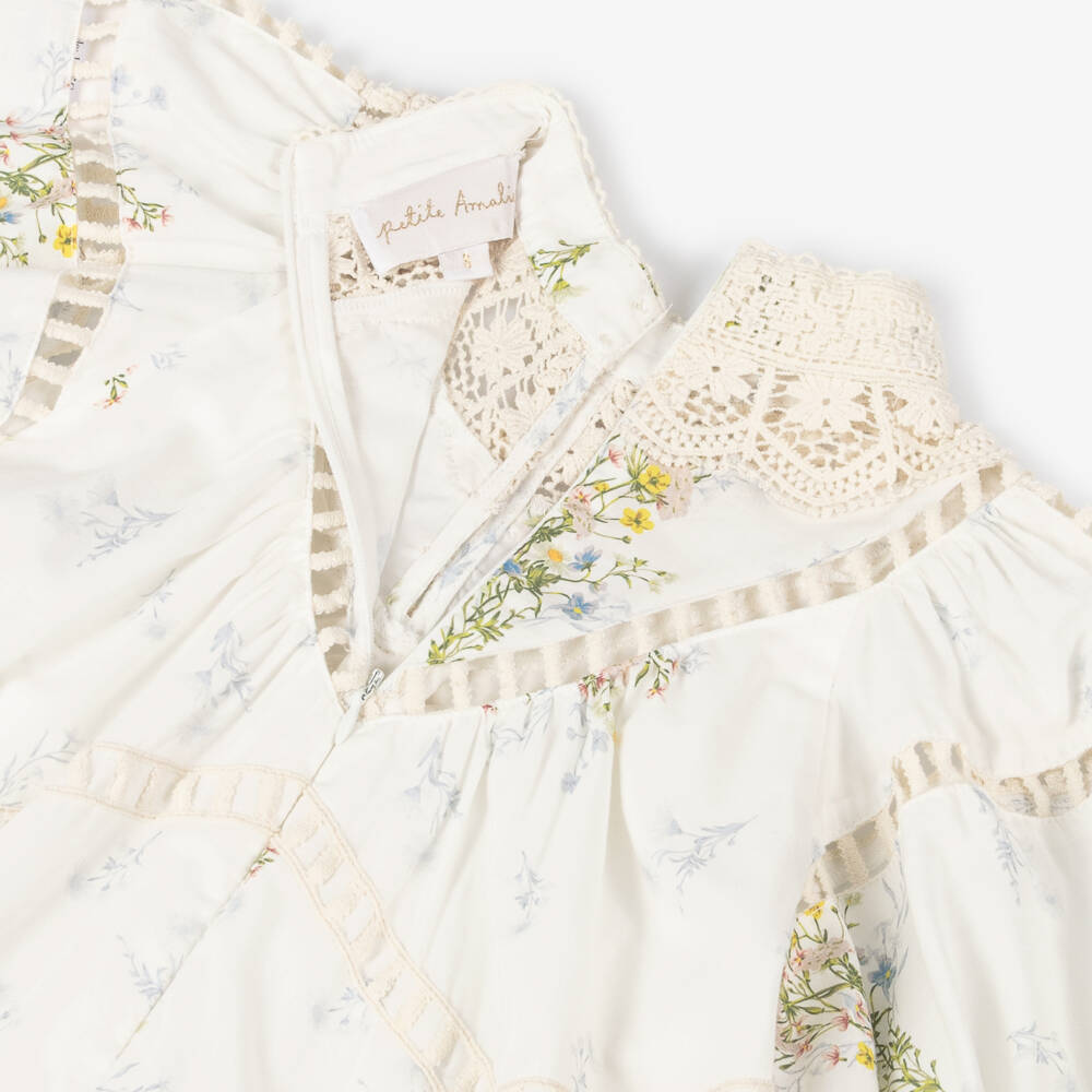 Petite Amalie-Girls Ivory Lace & Floral Dress | Childrensalon Outlet