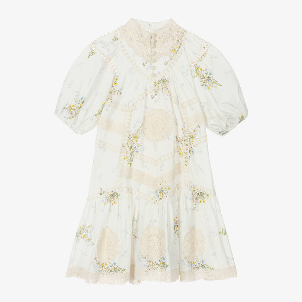 Petite Amalie-Кремовое кружевное платье с цветочным узором для девочек | Childrensalon Outlet