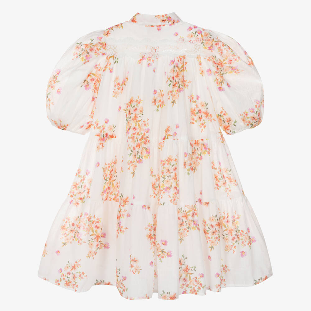 Petite Amalie-Girls Ivory & Pink Floral Print Cotton Dress | Childrensalon Outlet