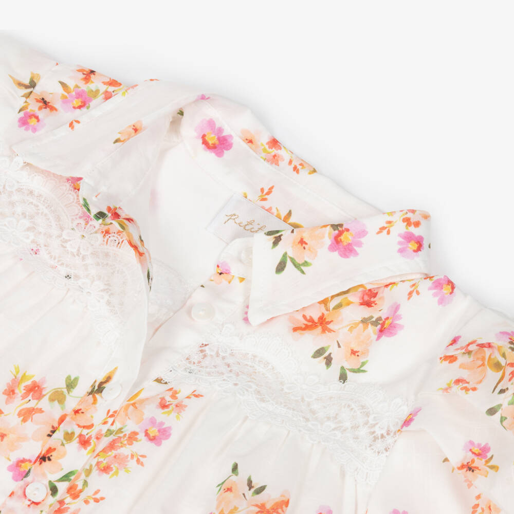 Petite Amalie-Girls Ivory & Pink Floral Print Cotton Dress | Childrensalon Outlet