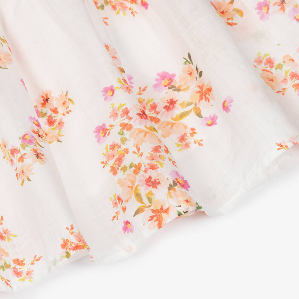 Petite Amalie-Girls Ivory & Pink Floral Print Cotton Dress | Childrensalon Outlet