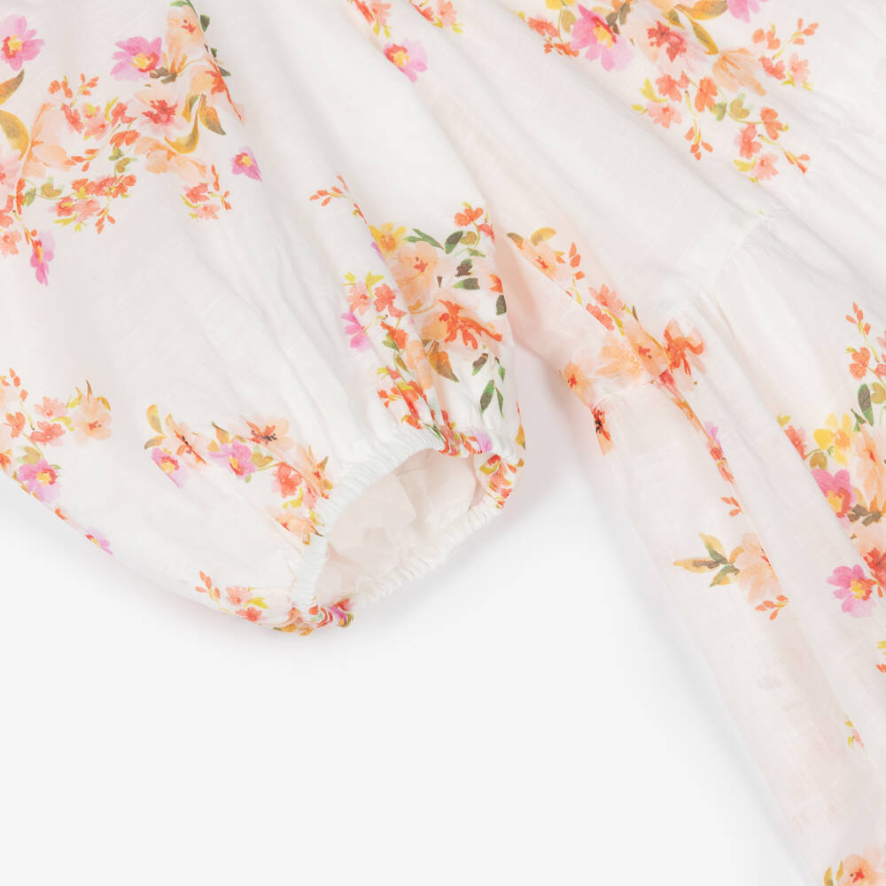 Petite Amalie-Girls Ivory & Pink Floral Print Cotton Dress | Childrensalon Outlet