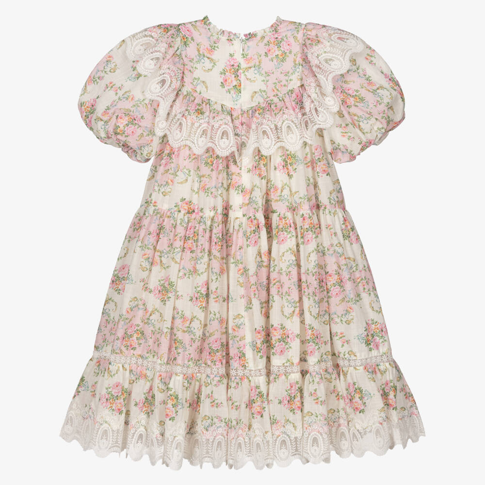 Petite Amalie-Girls Ivory & Pink Vintage Floral Lace Dress | Childrensalon Outlet