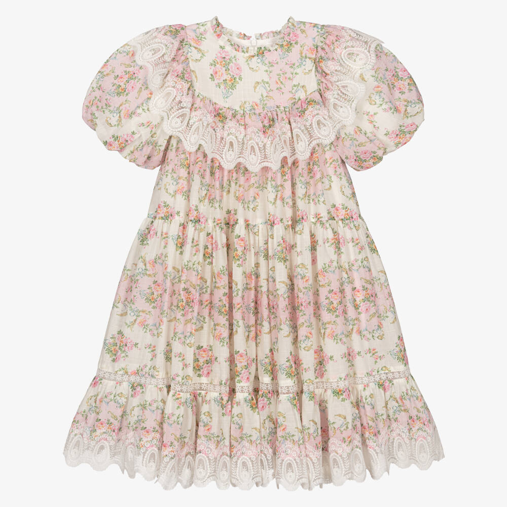 Petite Amalie-Girls Ivory & Pink Vintage Floral Lace Dress | Childrensalon Outlet