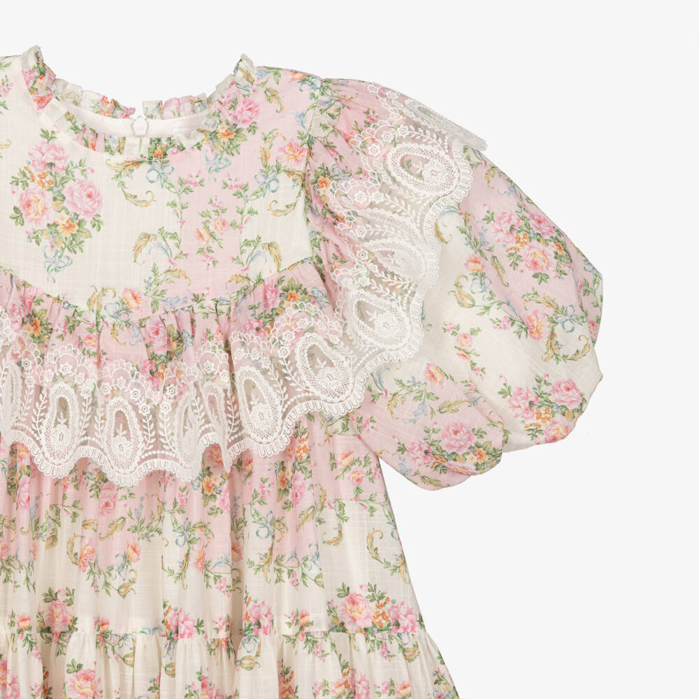 Petite Amalie-Girls Ivory & Pink Vintage Floral Lace Dress | Childrensalon Outlet