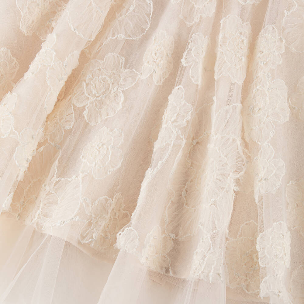 Petite Amalie-Girls Ivory Tulle Dress with Floral Embroidery | Childrensalon Outlet