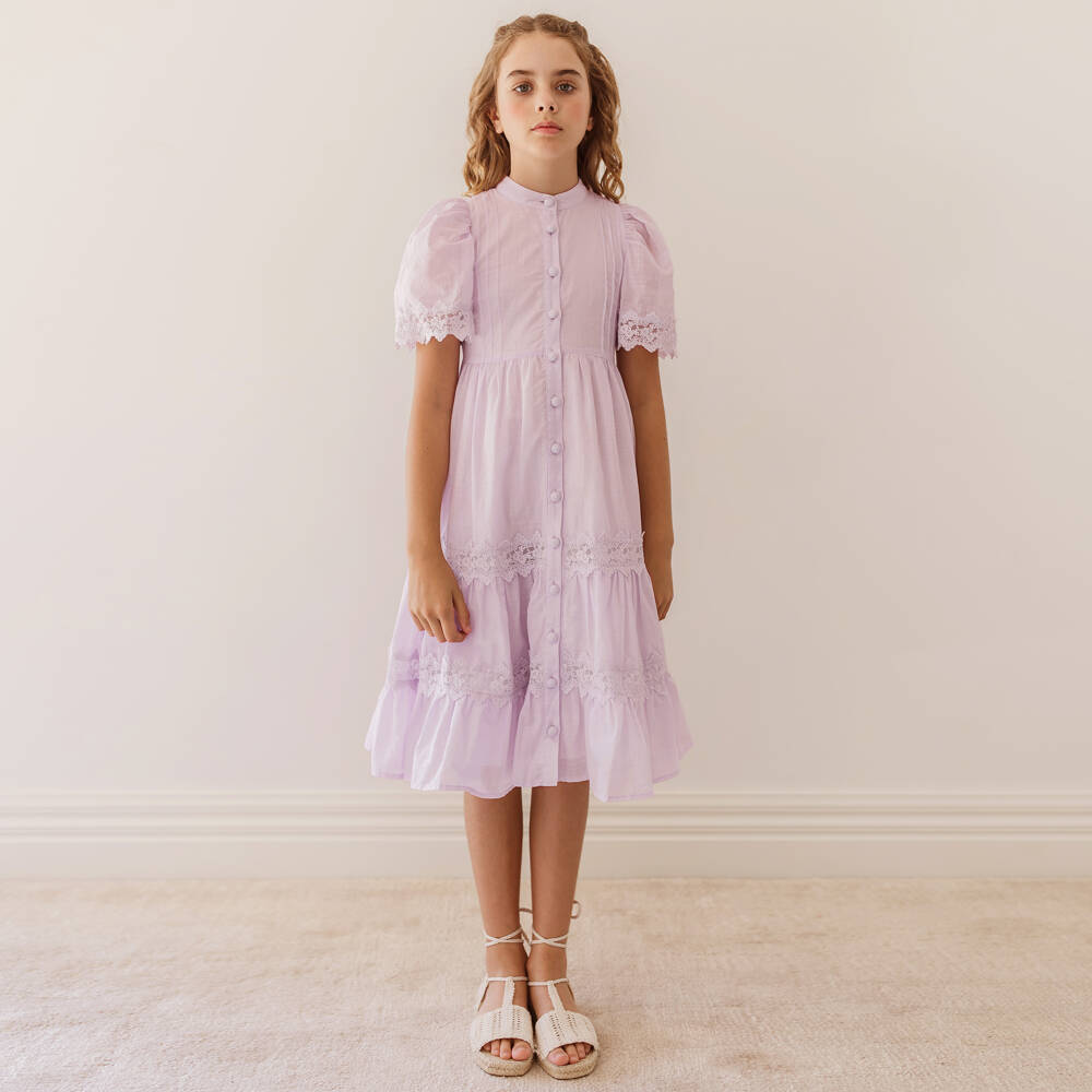 Petite Amalie-Girls Lavender Lace Cotton Shirt Dress | Childrensalon Outlet
