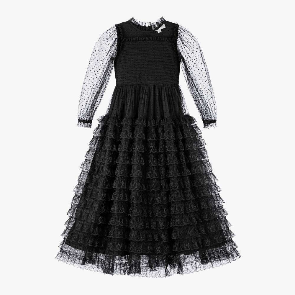 Petite Amalie-Girls Long Black Lace Gown | Childrensalon Outlet