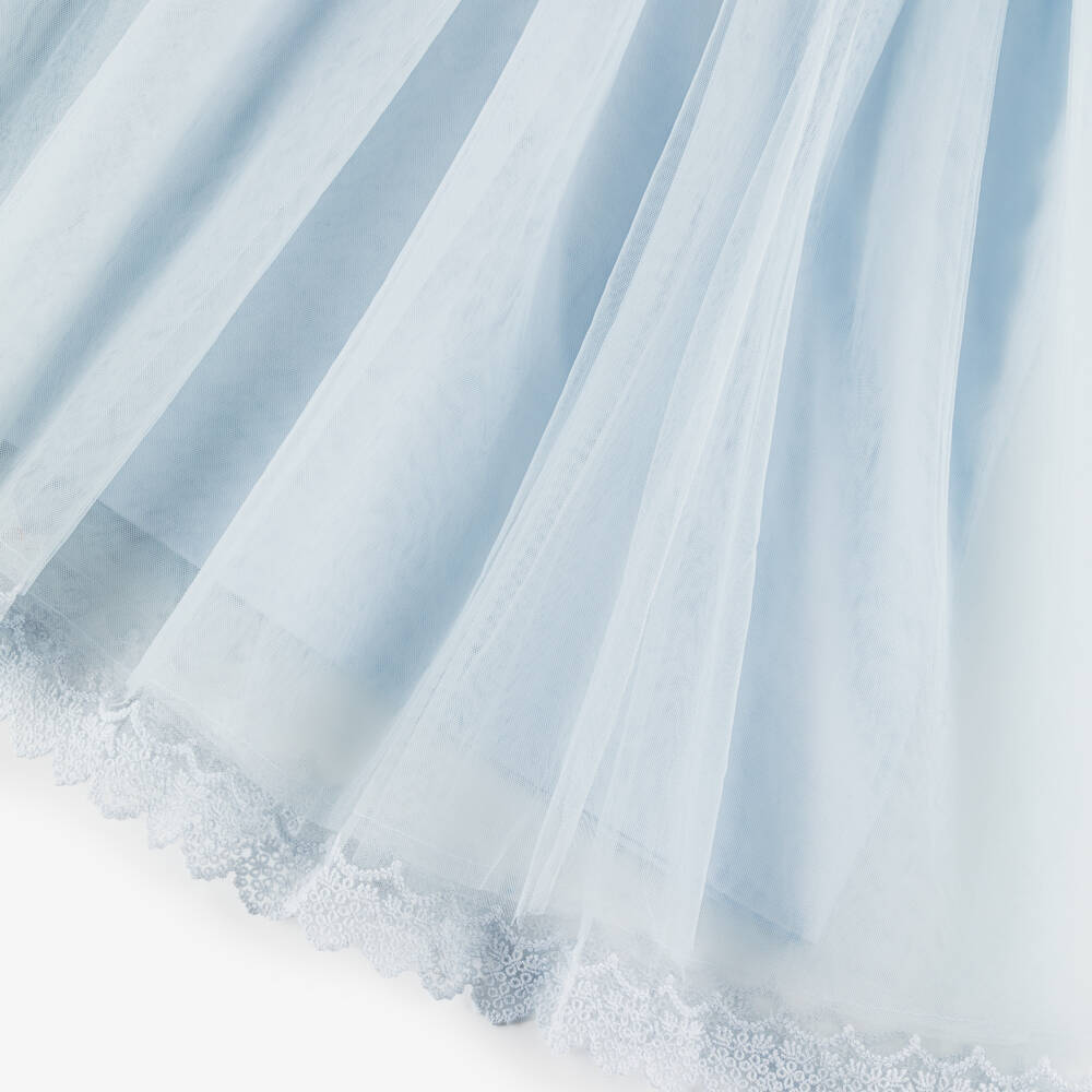 Petite Amalie-Girls Pale Blue Lace-Trimmed Tulle Dress & Cape Set | Childrensalon Outlet
