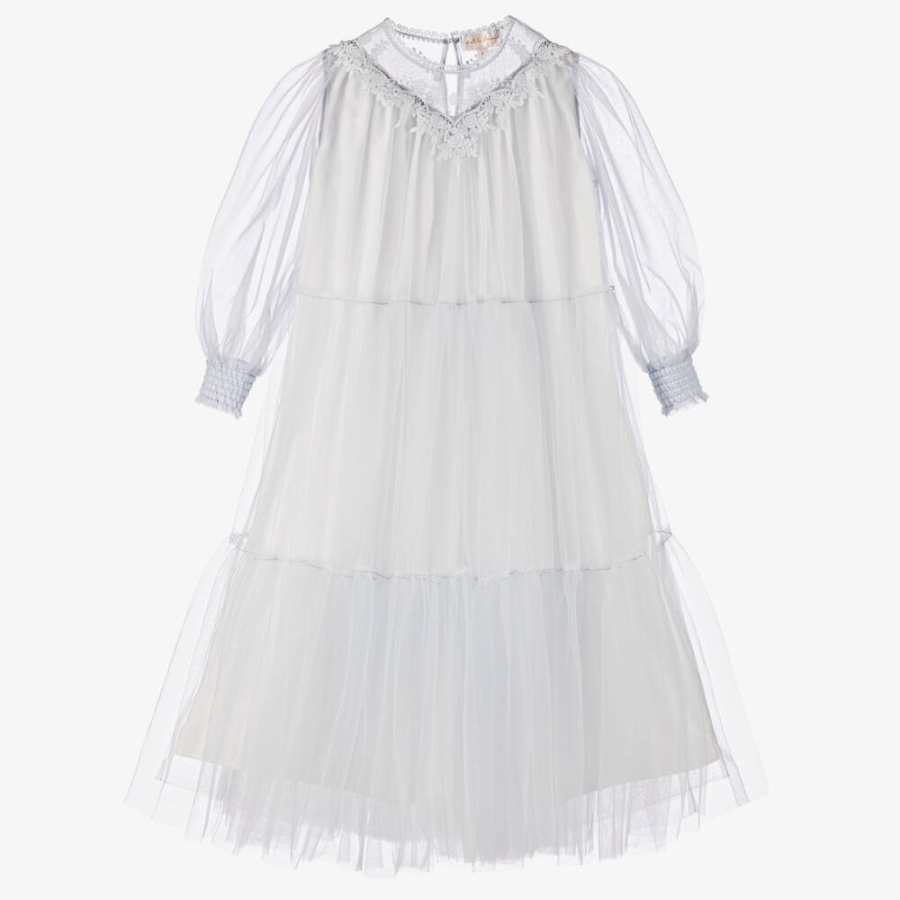 Petite Amalie-فستان تول دانتيل أزرق فاتح للبنات | Childrensalon Outlet