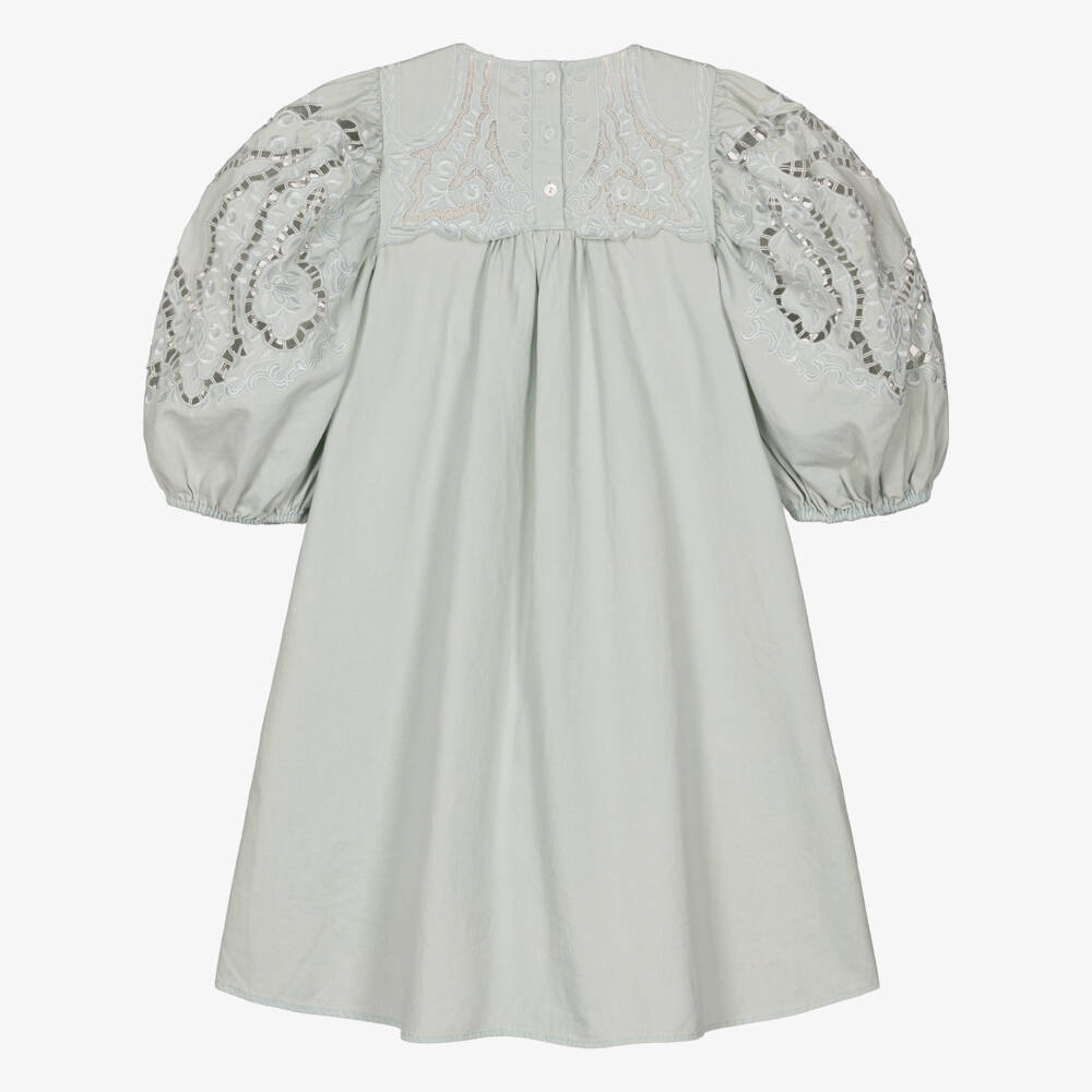 Petite Amalie-Girls Pale Green Embroidered Cotton Dress | Childrensalon Outlet