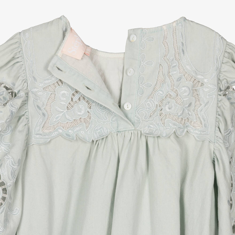 Petite Amalie-Girls Pale Green Embroidered Cotton Dress | Childrensalon Outlet