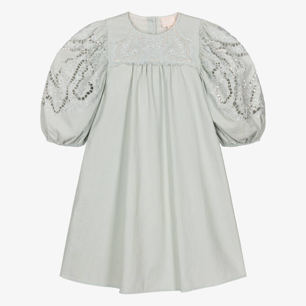 Petite Amalie-Girls Pale Green Embroidered Cotton Dress | Childrensalon Outlet