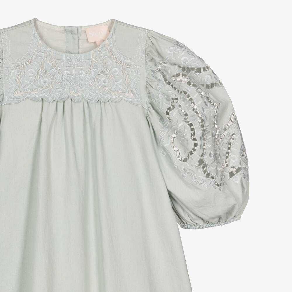 Petite Amalie-Girls Pale Green Embroidered Cotton Dress | Childrensalon Outlet