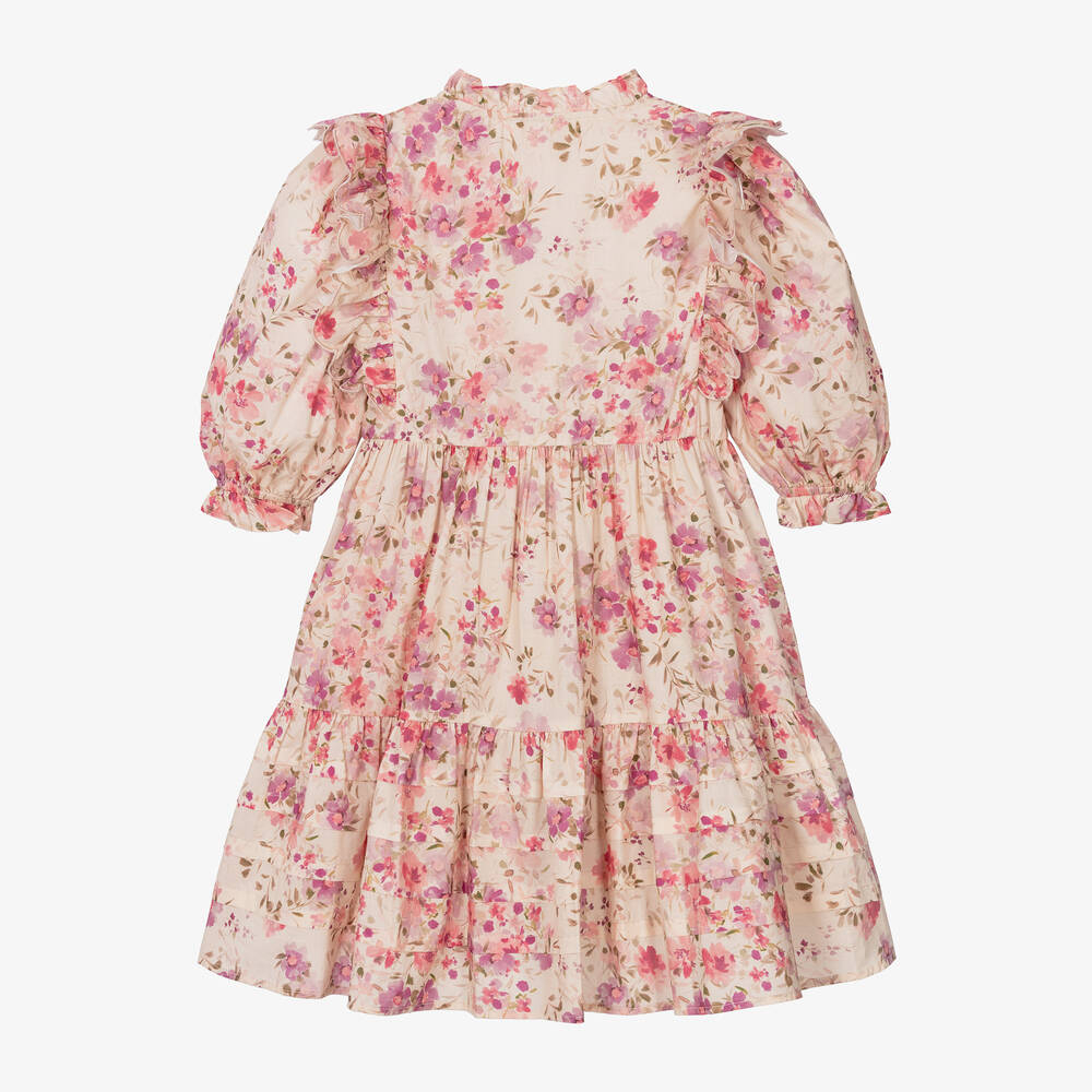 Petite Amalie-Girls Pale Pink Floral Cotton Dress | Childrensalon Outlet