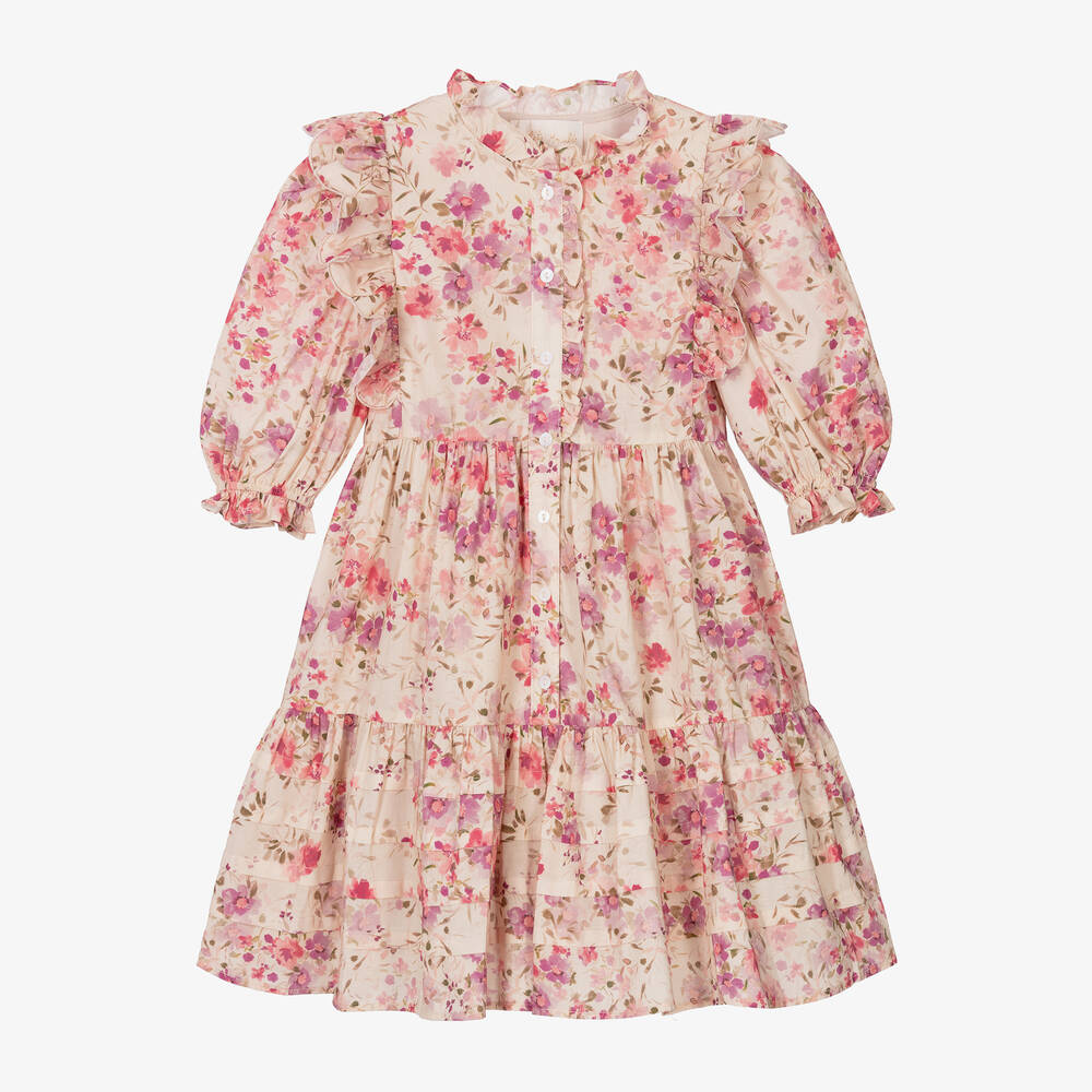 Petite Amalie-Girls Pale Pink Floral Cotton Dress | Childrensalon Outlet