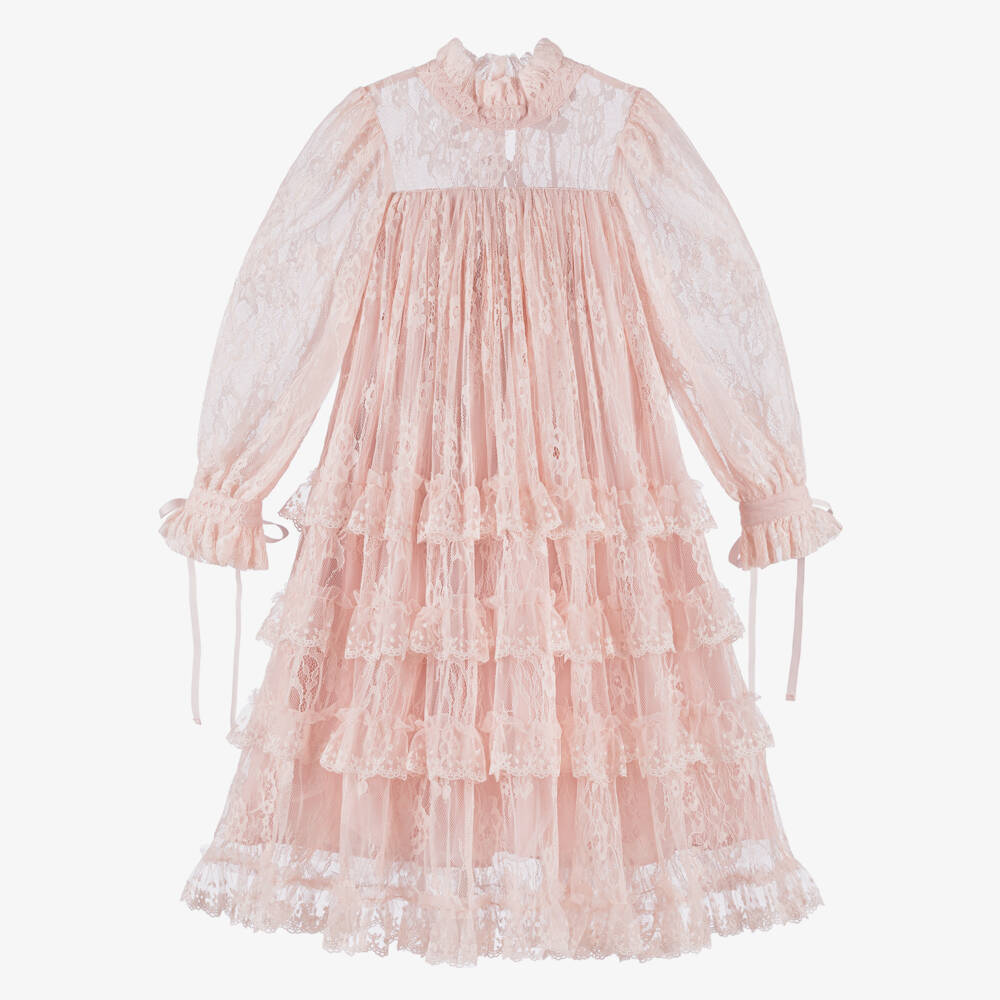 Petite Amalie-Girls Pale Pink Tiered Lace Dress | Childrensalon Outlet