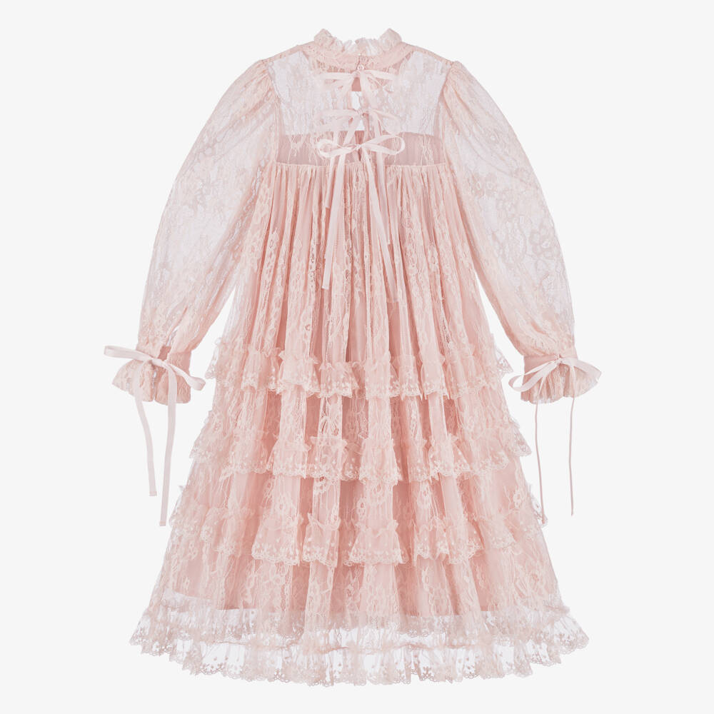 Petite Amalie-Girls Pale Pink Tiered Lace Dress | Childrensalon Outlet