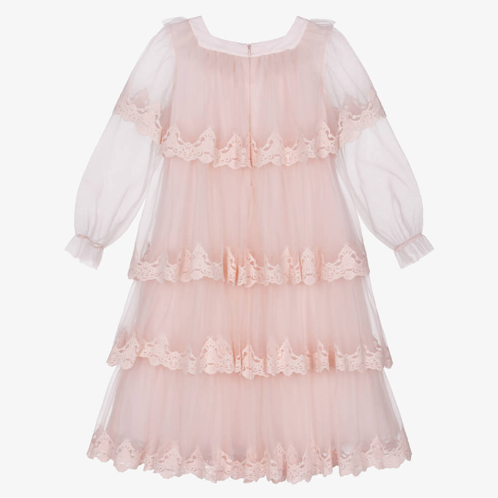 Petite Amalie-Girls Pastel Pink Tiered Tulle Dress | Childrensalon Outlet