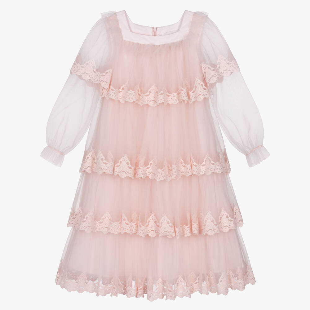 Petite Amalie-Girls Pastel Pink Tiered Tulle Dress | Childrensalon Outlet