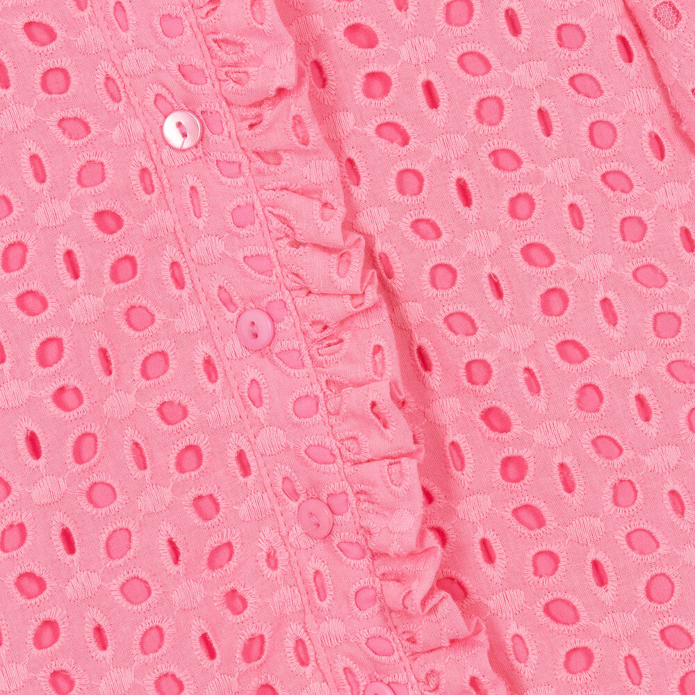 Petite Amalie-Girls Pink Broderie Anglaise Dress | Childrensalon Outlet